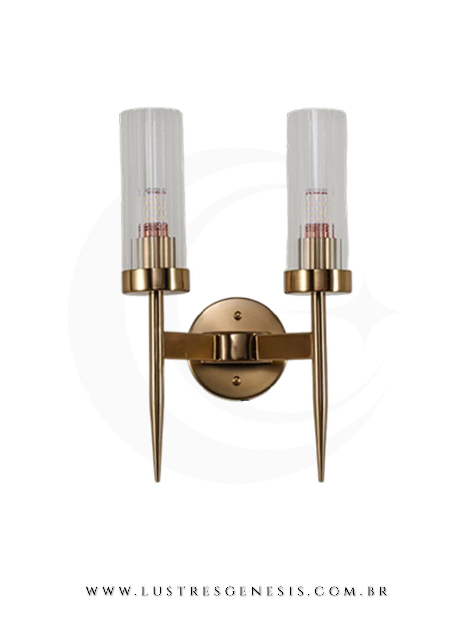 Arandela de Parede Metal Bronze Vidro Transparente DCB00276 E14 23x43cm, Sala de Estar, Quarto, Lavabo, Cabeceira de Cama, Corredor